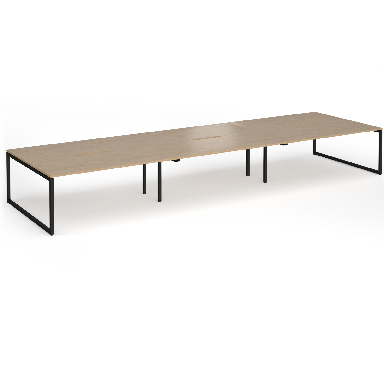 Picture of Connex Plus O Frame 5400 x1600 x 725mm Back to Back Desk ( 6 x 1800mm ) - Black Frame / Kendal Oak Top