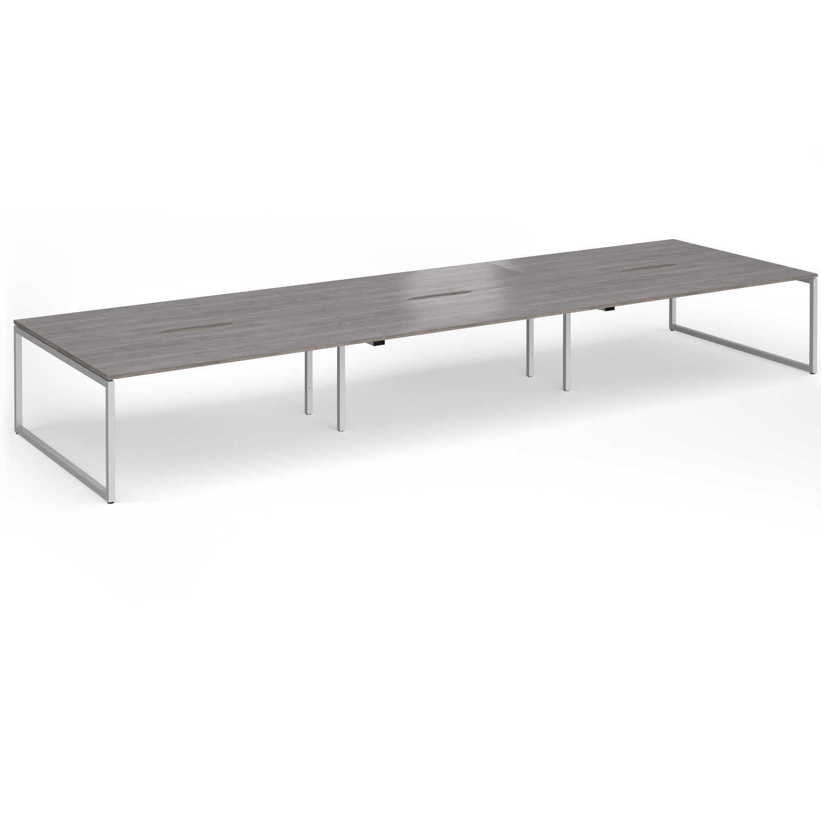 Picture of Connex Plus O Frame 5400 x1600 x 725mm Back to Back Desk ( 6 x 1800mm ) - Silver Frame / Grey Oak Top