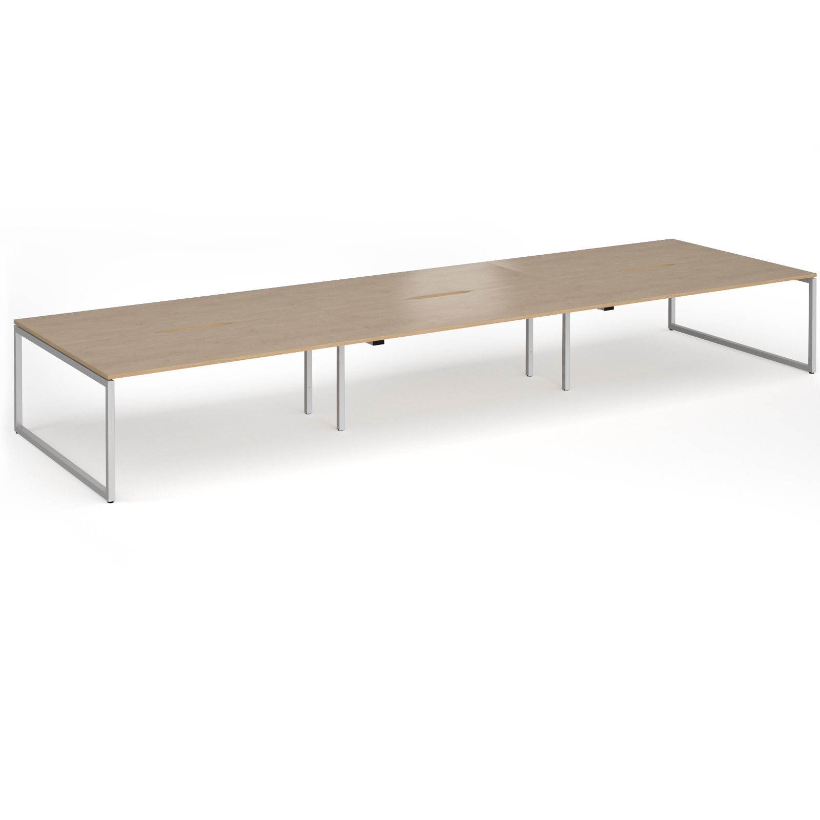 Picture of Connex Plus O Frame 5400 x1600 x 725mm Back to Back Desk ( 6 x 1800mm ) - Silver Frame / Kendal Oak Top