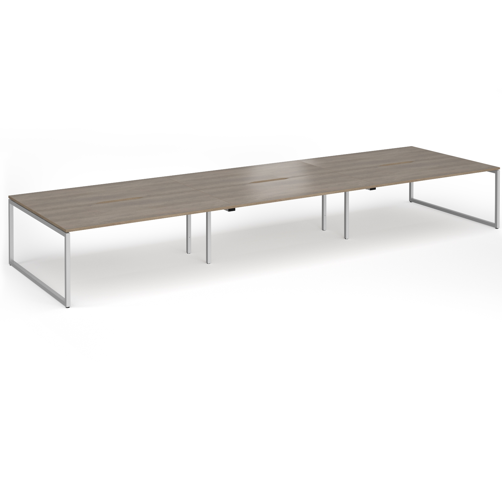 Picture of Connex Plus O Frame 5400 x1600 x 725mm Back to Back Desk ( 6 x 1800mm ) - Silver Frame / Nebraska Oak Top