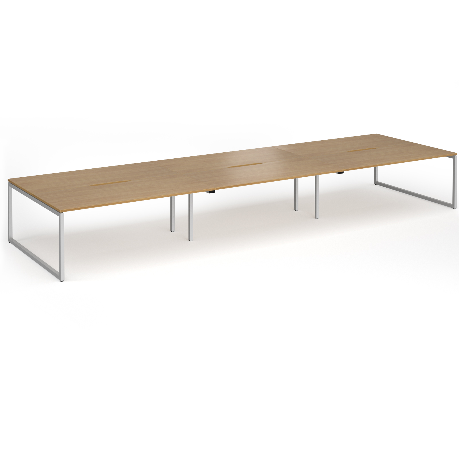 Picture of Connex Plus O Frame 5400 x1600 x 725mm Back to Back Desk ( 6 x 1800mm ) - Silver Frame / Oak Top