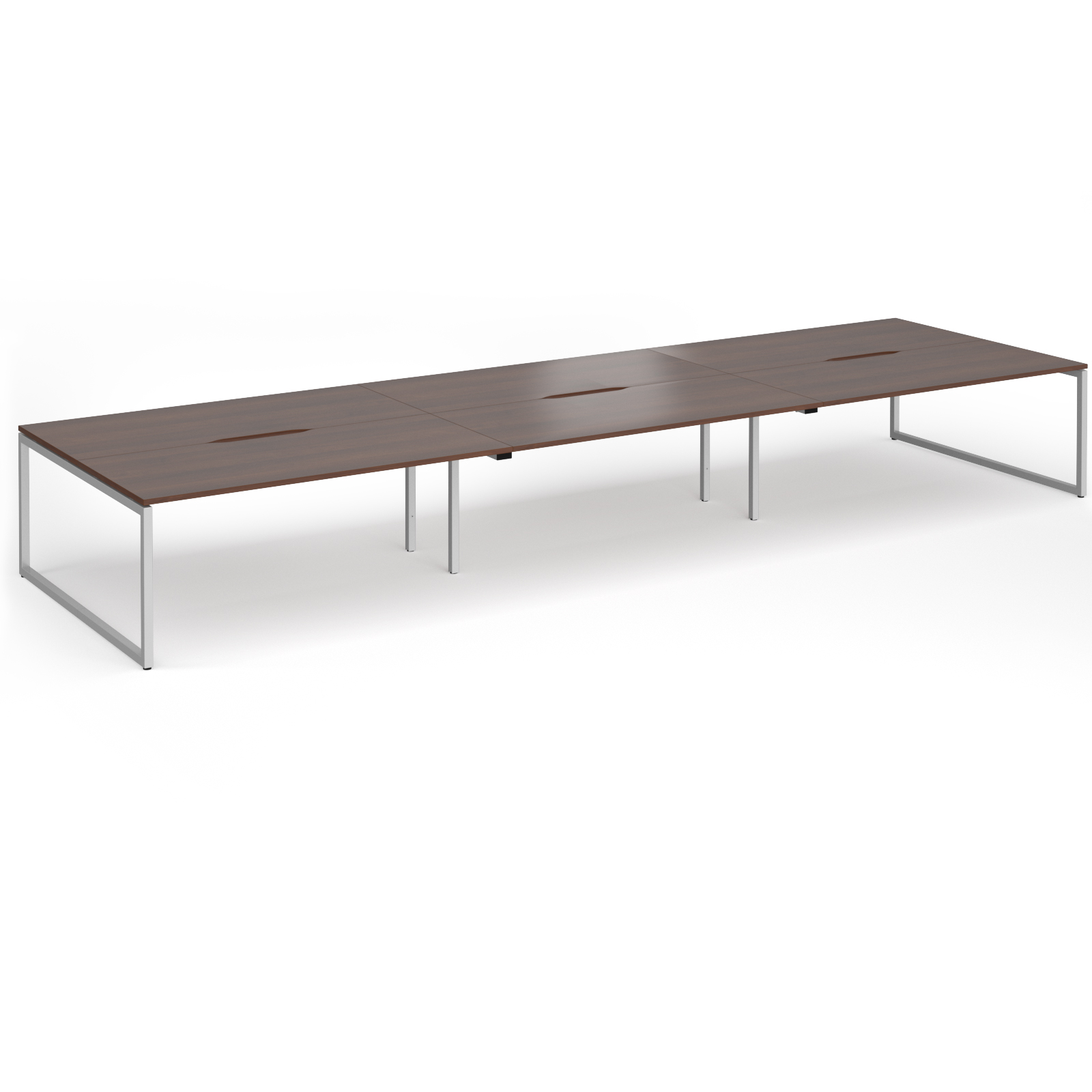 Picture of Connex Plus O Frame 5400 x1600 x 725mm Back to Back Desk ( 6 x 1800mm ) - Silver Frame / Walnut Top