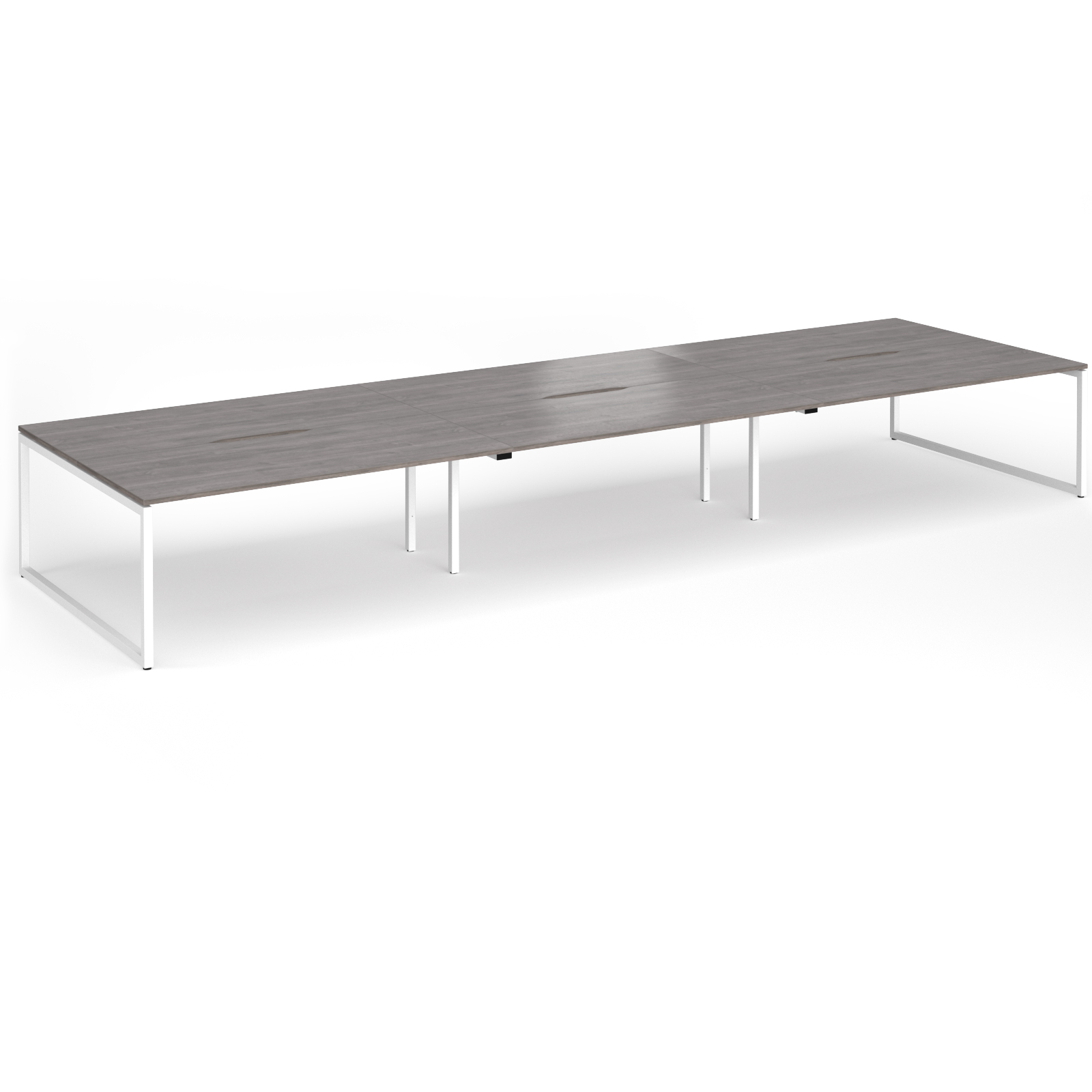 Picture of Connex Plus O Frame 5400 x1600 x 725mm Back to Back Desk ( 6 x 1800mm ) - White Frame / Grey Oak Top