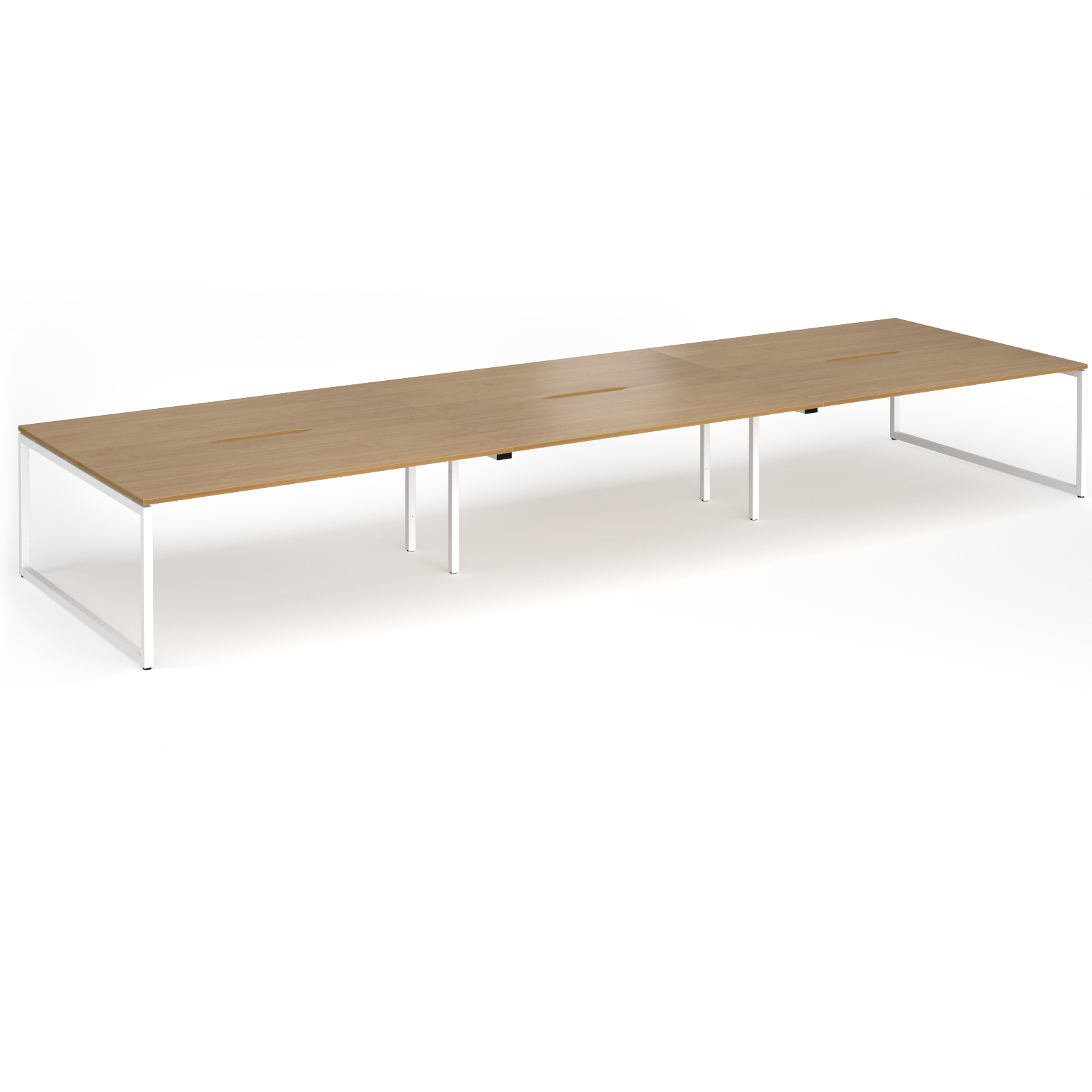 Picture of Connex Plus O Frame 5400 x1600 x 725mm Back to Back Desk ( 6 x 1800mm ) - White Frame / Oak Top
