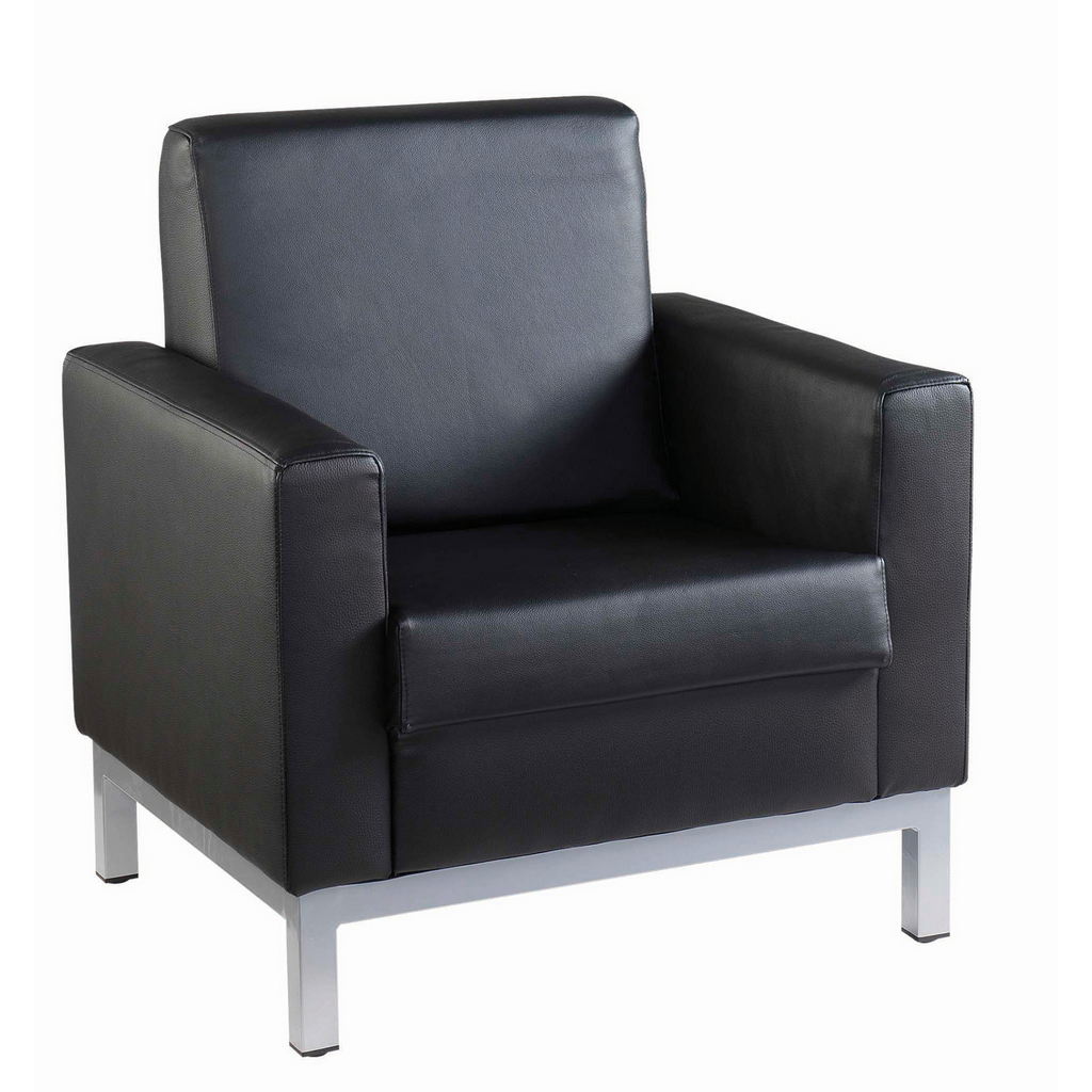 Picture of Helsinki square back reception single tub chair 800mm wide - black leather faced