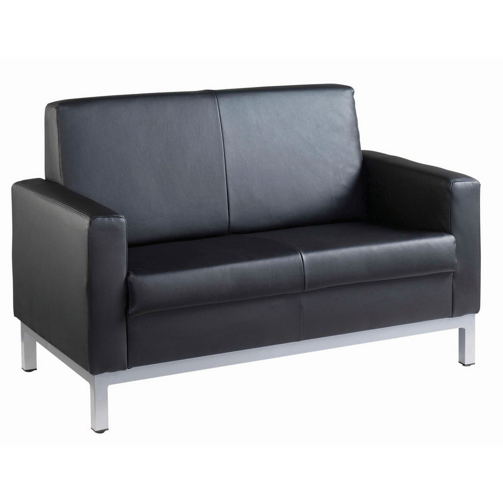 Picture of Helsinki square back reception 2 seater chair 1340mm wide - black leather faced