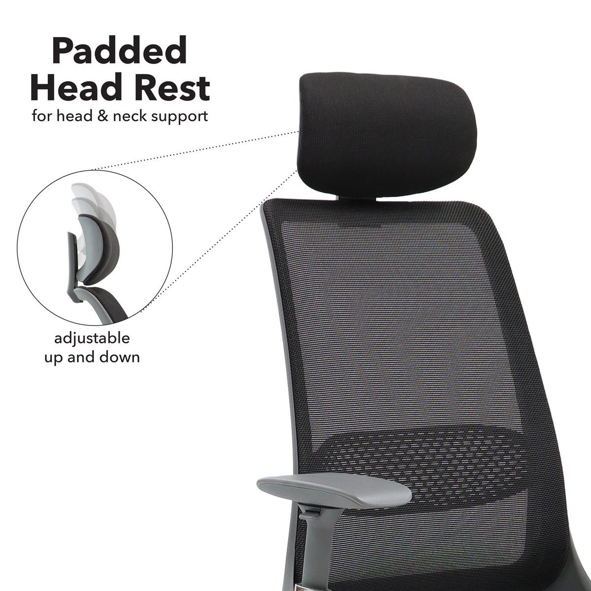 Picture of Holden mesh back operator chair with black fabric seat and headrest-Aluminium base and arms with black mesh back