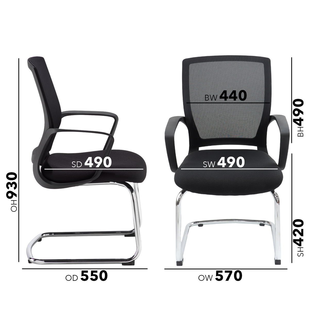 Picture of Jonas black mesh back visitors chair with black fabric seat and chrome cantilever frame