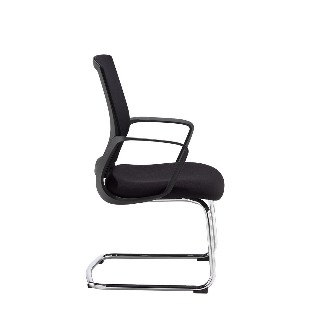 Picture of Jonas black mesh back visitors chair with black fabric seat and chrome cantilever frame
