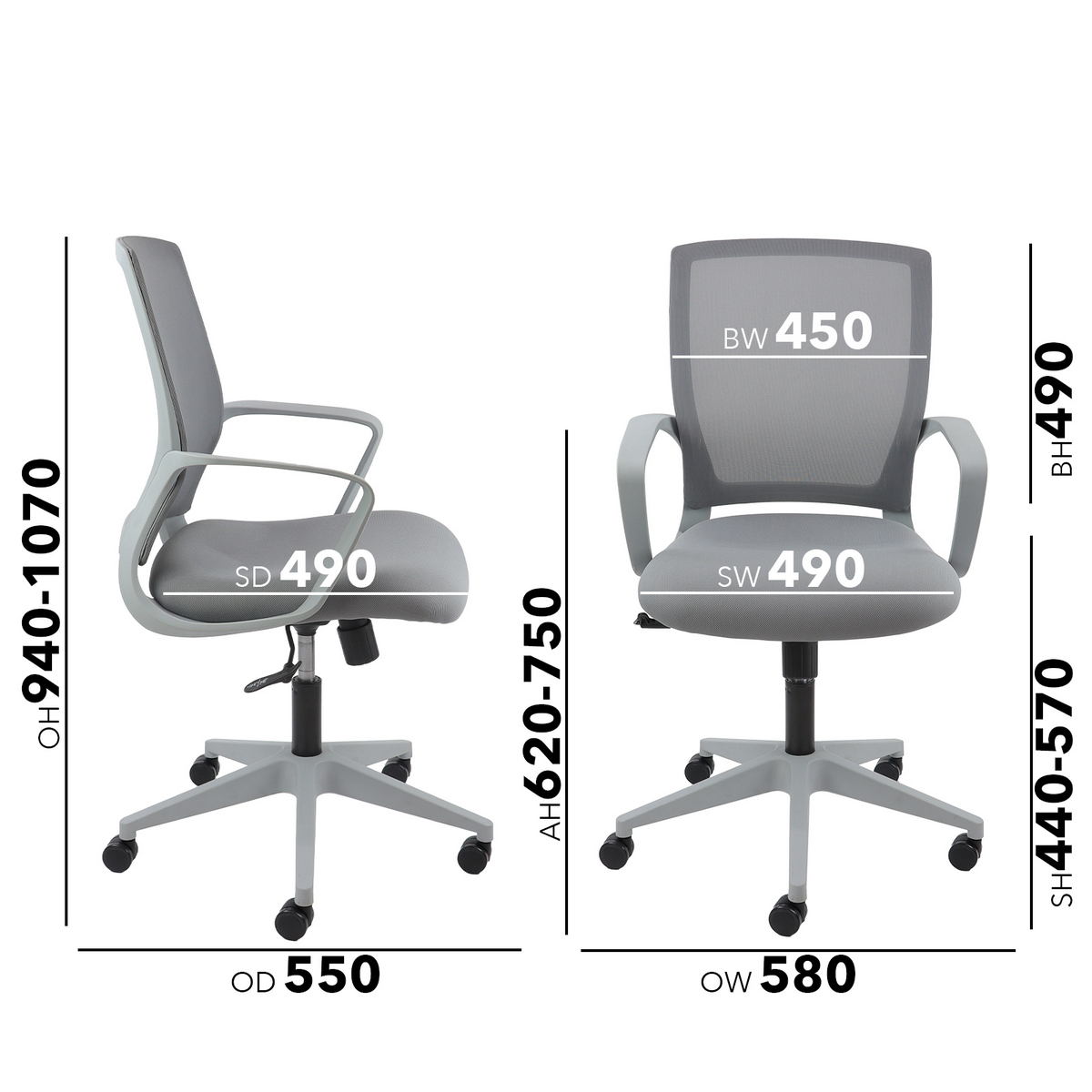 Picture of Jonas grey mesh back operator chair with grey fabric seat and grey base