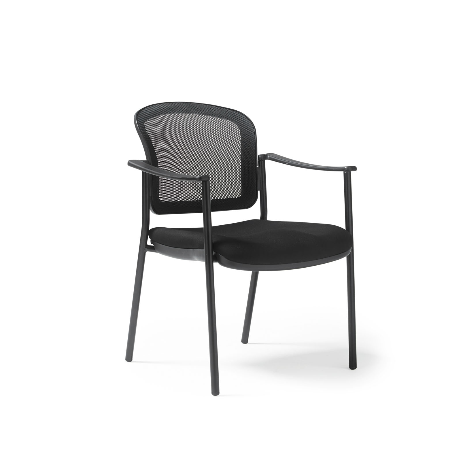 Picture of Joni upholstered seat and mesh back, black frame stacking chair, arms