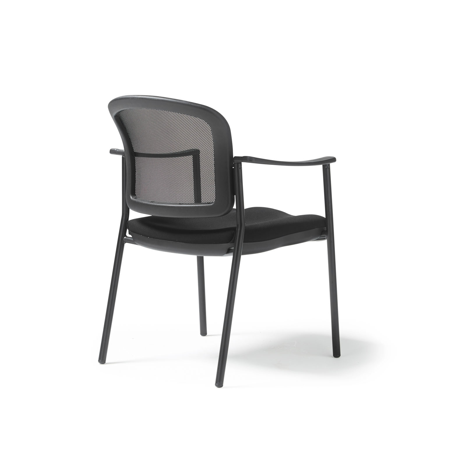 Picture of Joni upholstered seat and mesh back, black frame stacking chair, arms