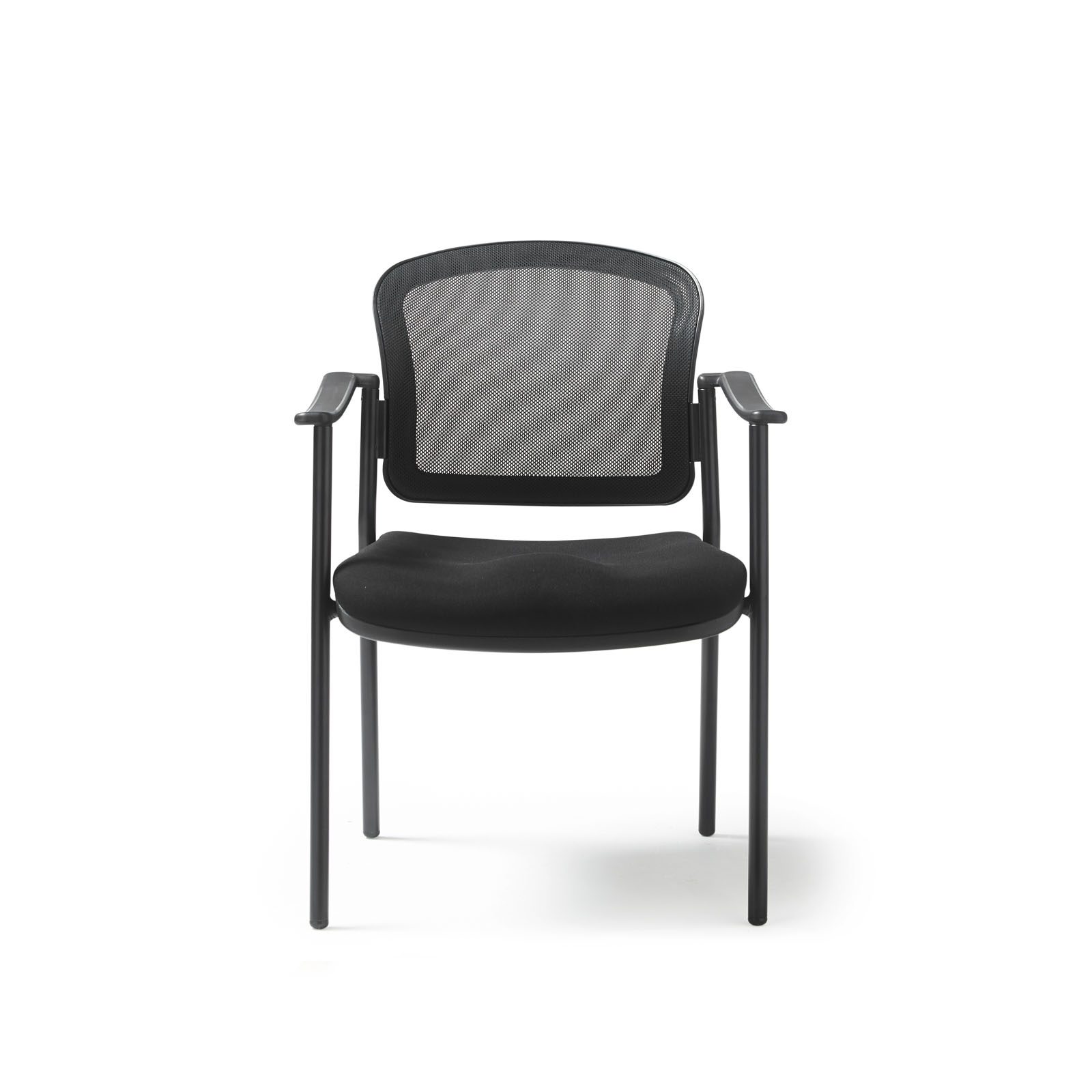 Picture of Joni upholstered seat and mesh back, black frame stacking chair, arms