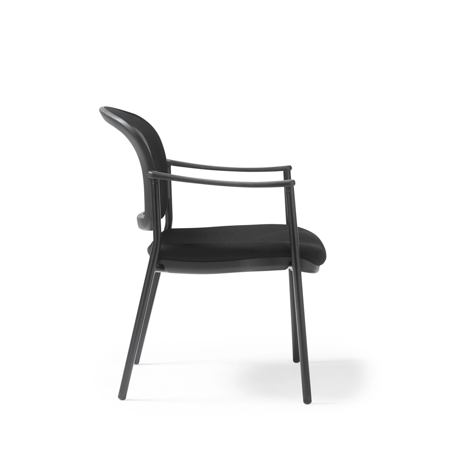 Picture of Joni upholstered seat and mesh back, black frame stacking chair, arms