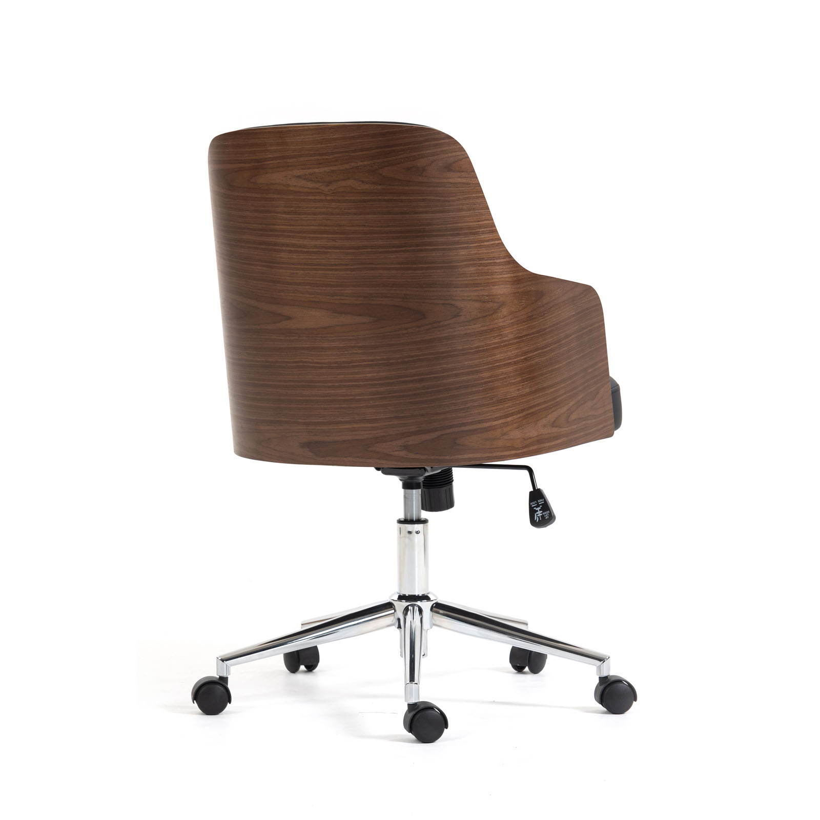 Picture of Kyoto oak veneer shell with black PU seat, chrome base and castors