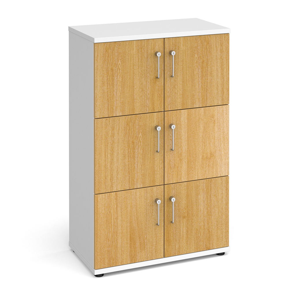 Picture of Wooden storage lockers 6 door - white with oak doors