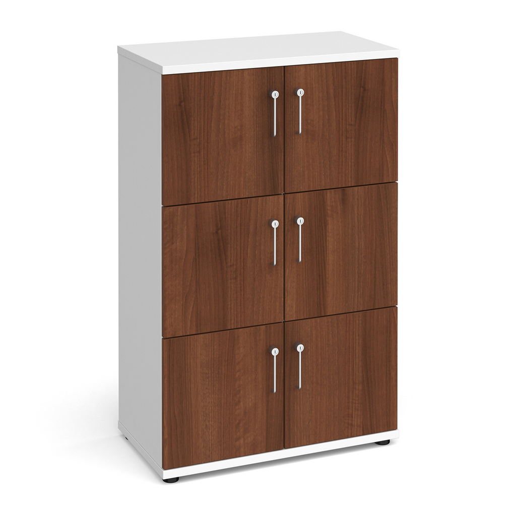 Picture of Wooden storage lockers 6 door - white with walnut doors