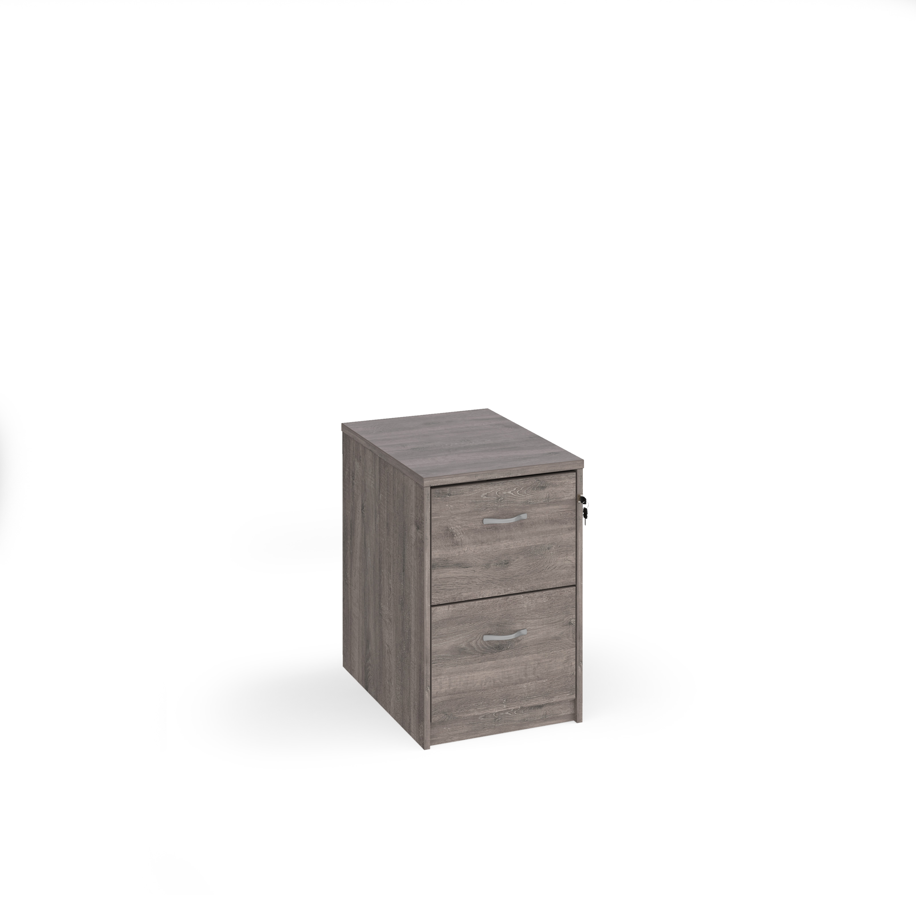Picture of Wooden 2 drawer filing cabinet with silver handles 730mm high - Grey Oak
