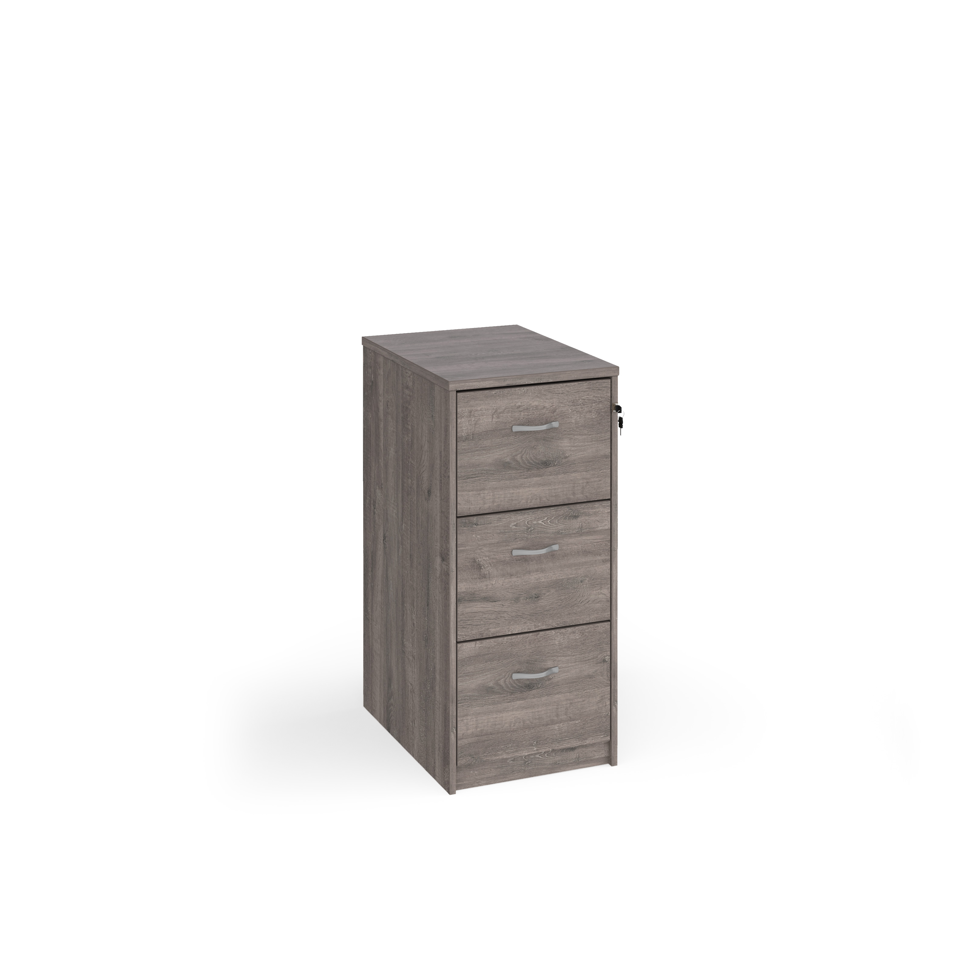 Picture of Wooden 3 drawer filing cabinet with silver handles 1045mm high - Grey Oak