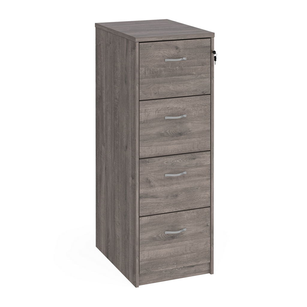 Picture of Wooden 4 drawer filing cabinet with silver handles 1360mm high - grey oak