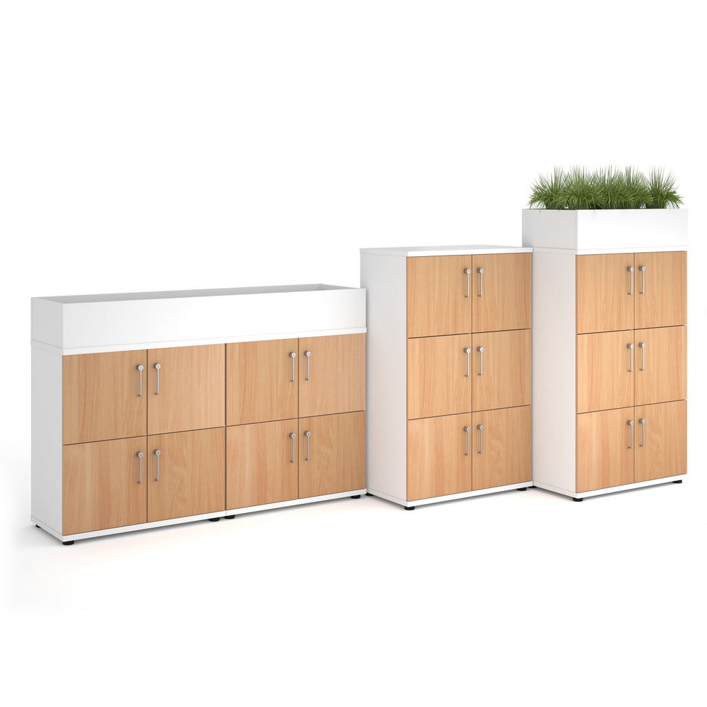 Picture of Wooden storage lockers 4 door - white with beech doors