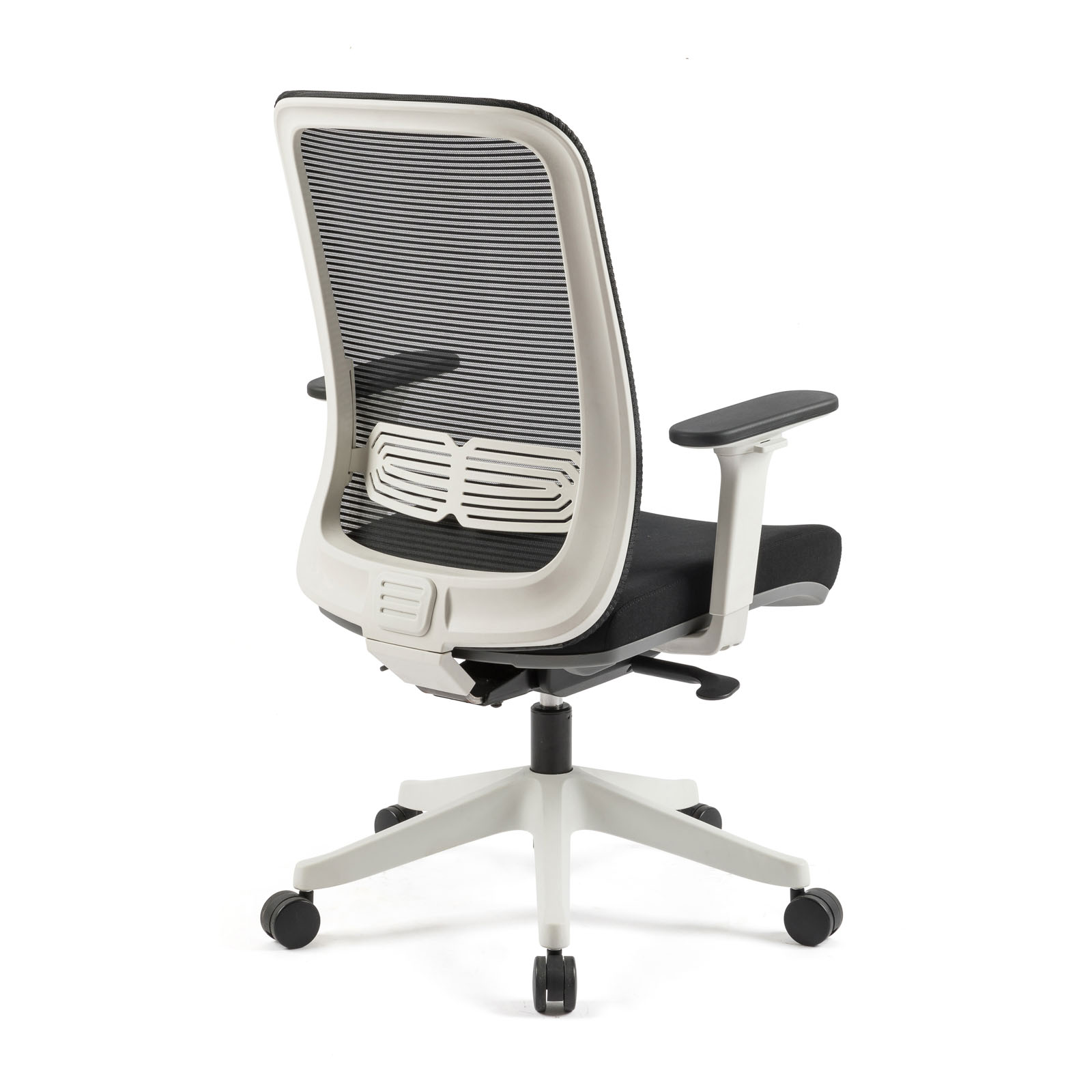 Picture of Lotus mesh back operator chair with adjustable arms, white frame & fabric seat