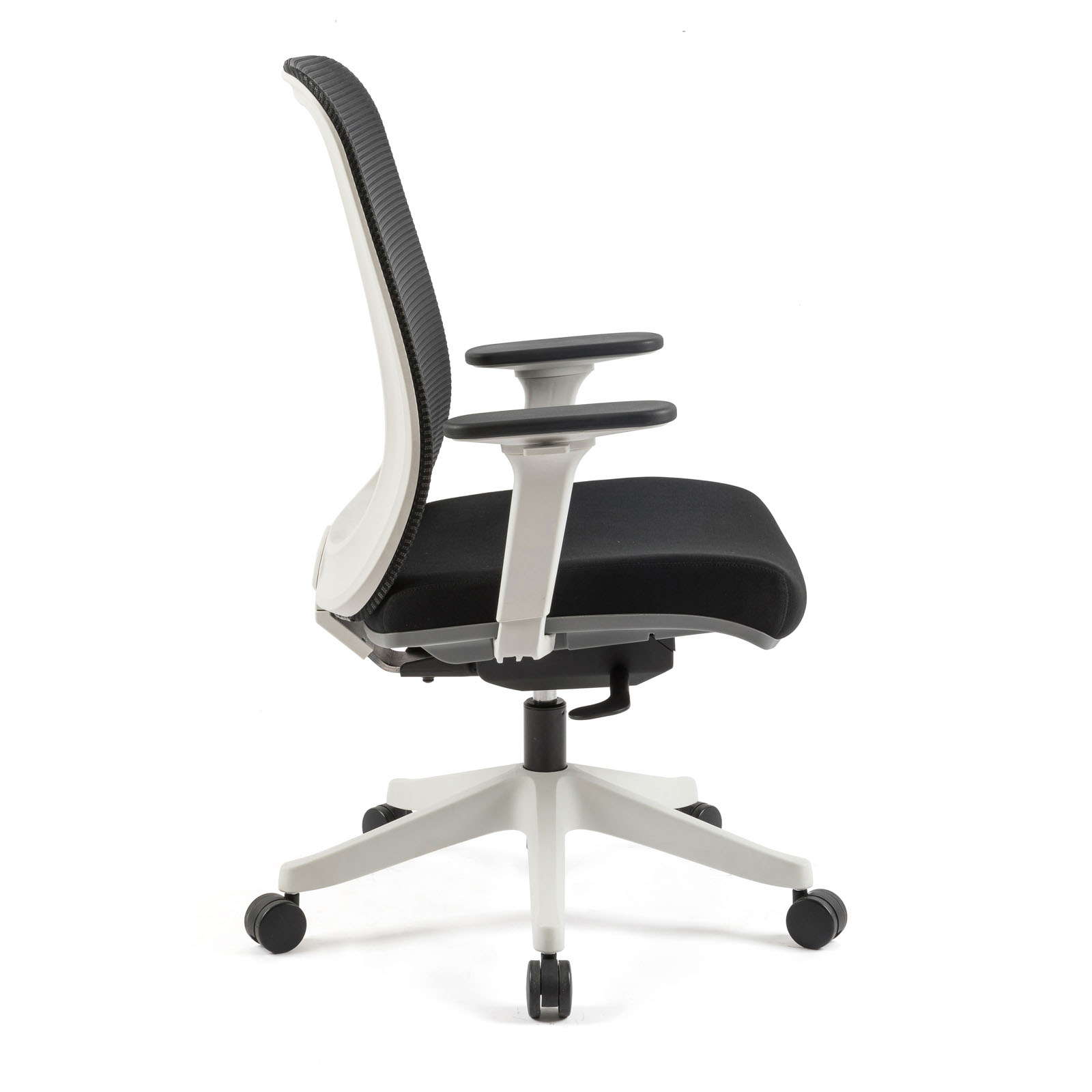 Picture of Lotus mesh back operator chair with adjustable arms, white frame & fabric seat