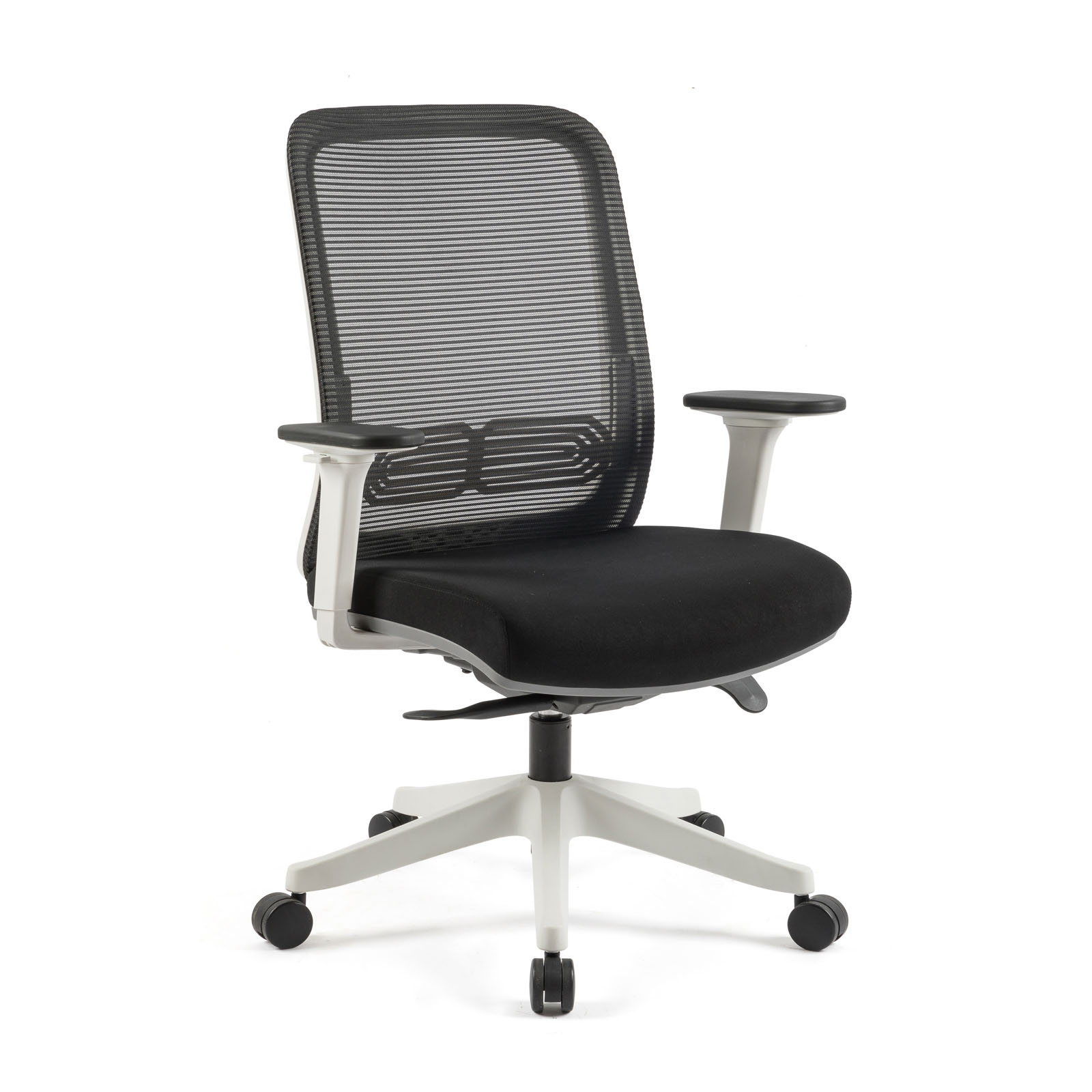 Picture of Lotus mesh back operator chair with adjustable arms, white frame & fabric seat