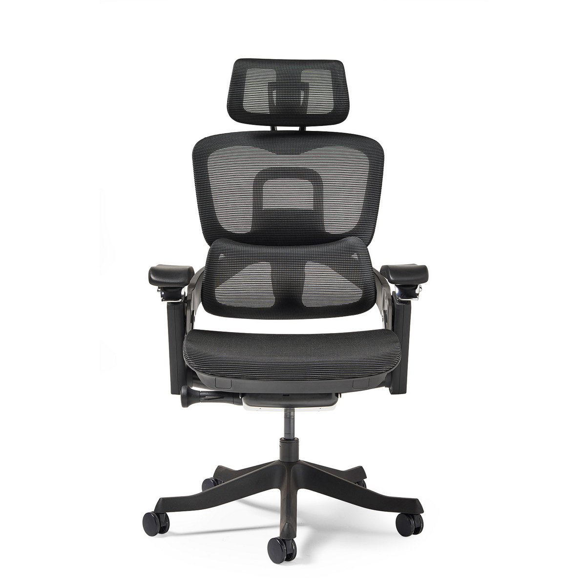 Picture of Lyra is a fully ergonomic task chair with adjustable arms and intergated head rest in black