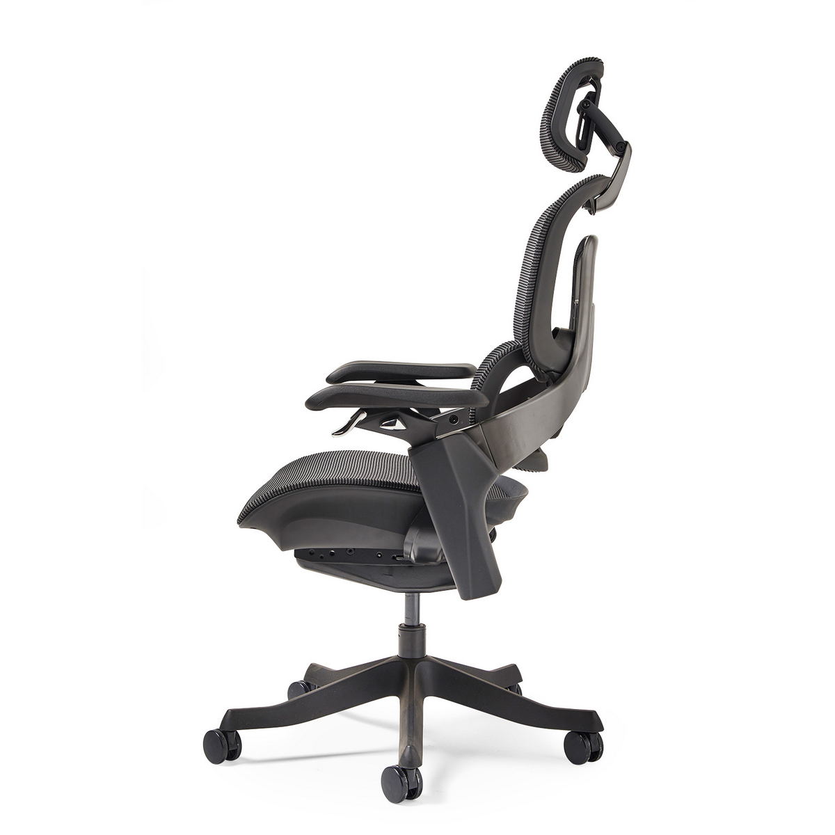 Picture of Lyra is a fully ergonomic task chair with adjustable arms and intergated head rest in black