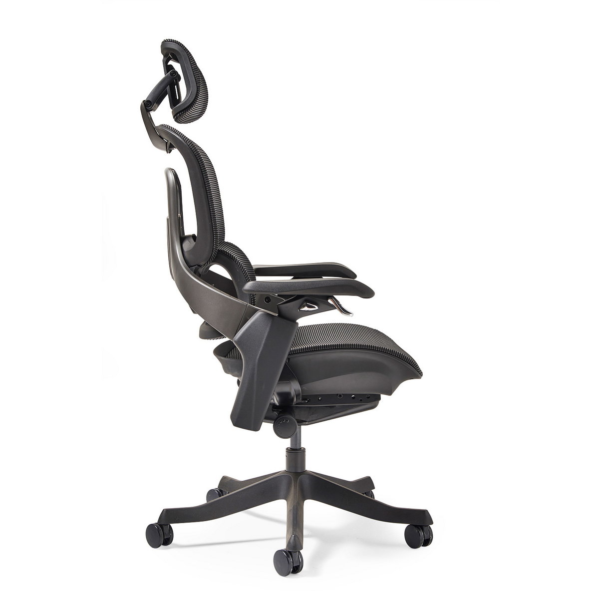 Picture of Lyra is a fully ergonomic task chair with adjustable arms and intergated head rest in black