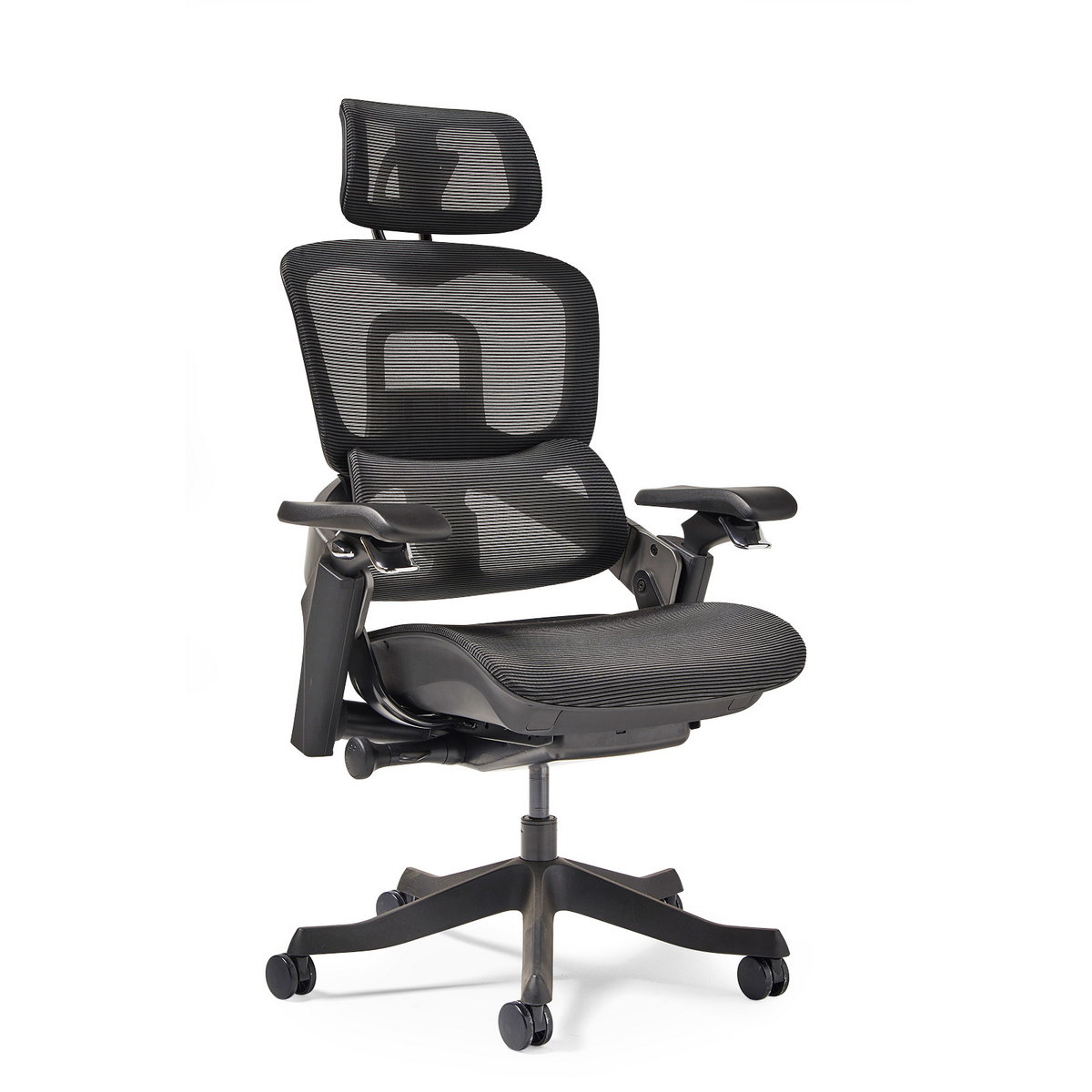 Picture of Lyra is a fully ergonomic task chair with adjustable arms and intergated head rest in black