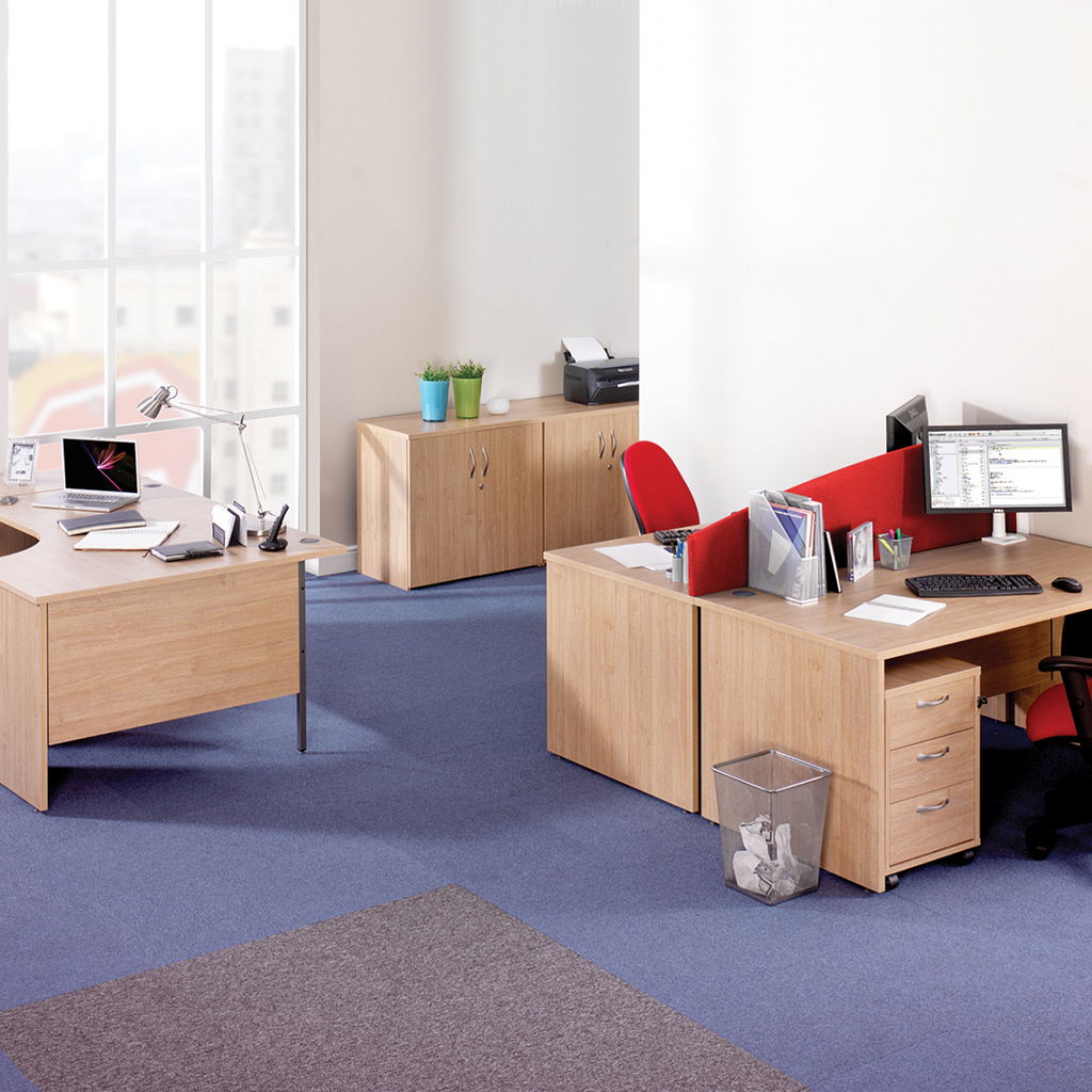 Picture of Maestro 25 straight desk 1600mm x 800mm with two x 3 drawer pedestals - beech top with panel end leg