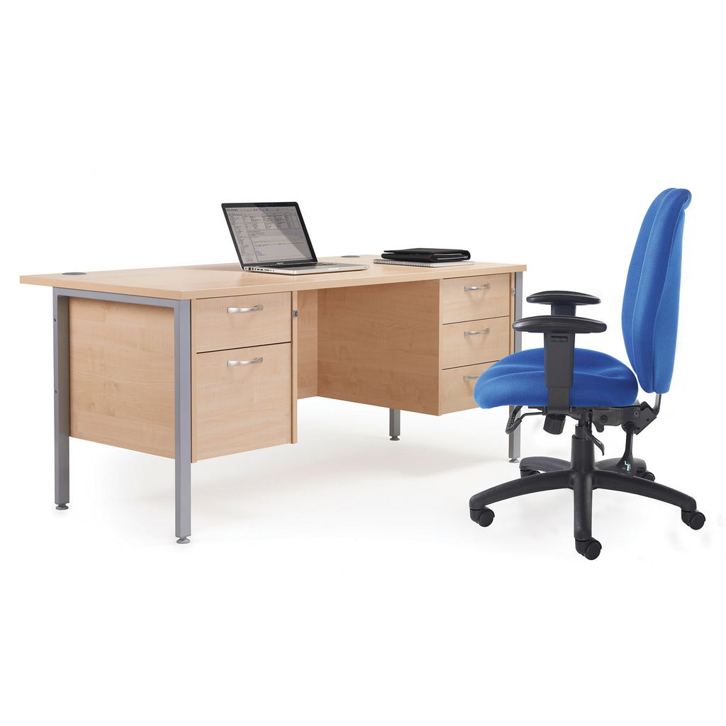 Picture of Maestro 25 straight desk 1600mm x 800mm with 2 and 3 drawer pedestals - silver H-frame leg, oak top