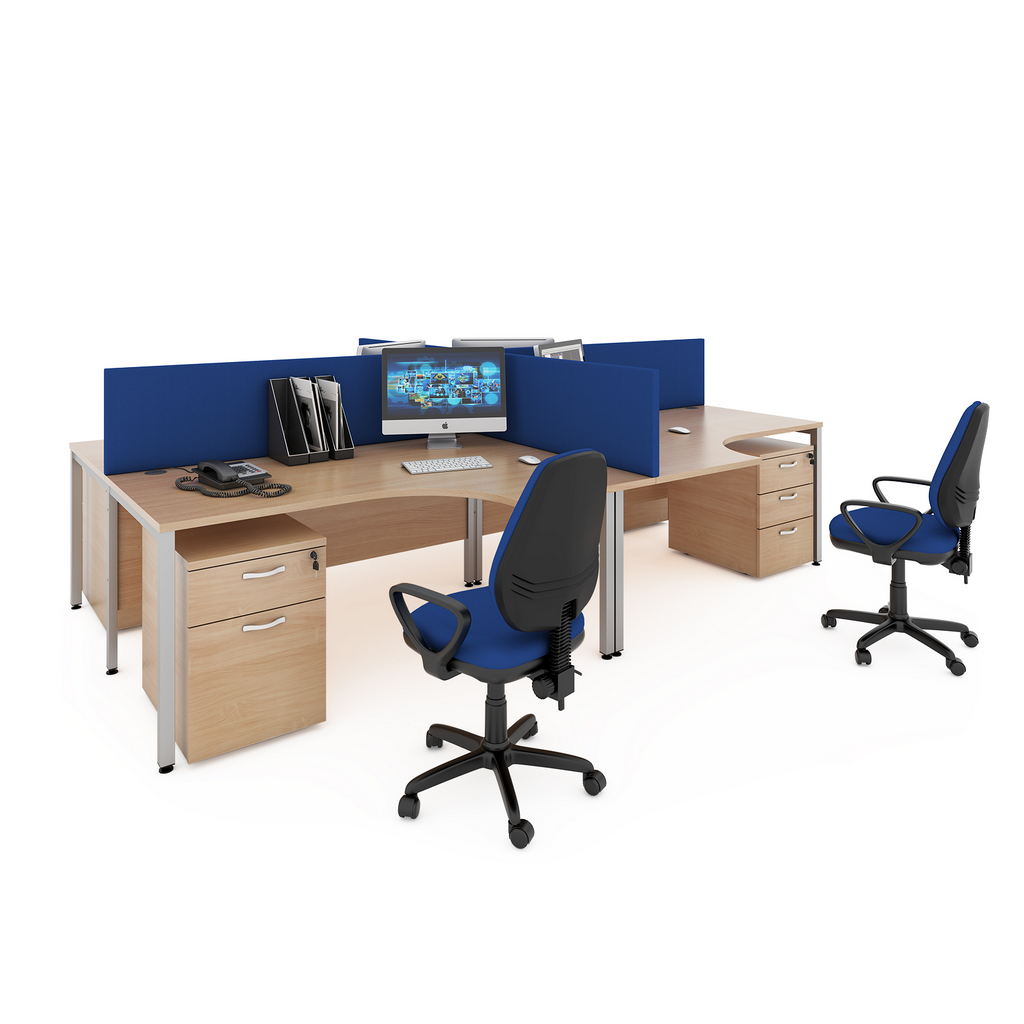 Picture of Maestro 25 back to back wave desks 1400mm deep - silver bench leg frame, beech top