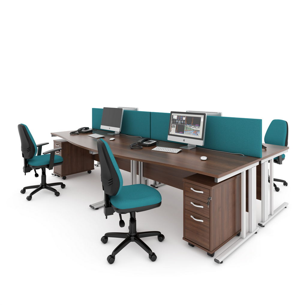 Picture of Maestro 25 left hand ergonomic desk 1600mm wide with 2 drawer pedestal - white cable managed leg frame, white top