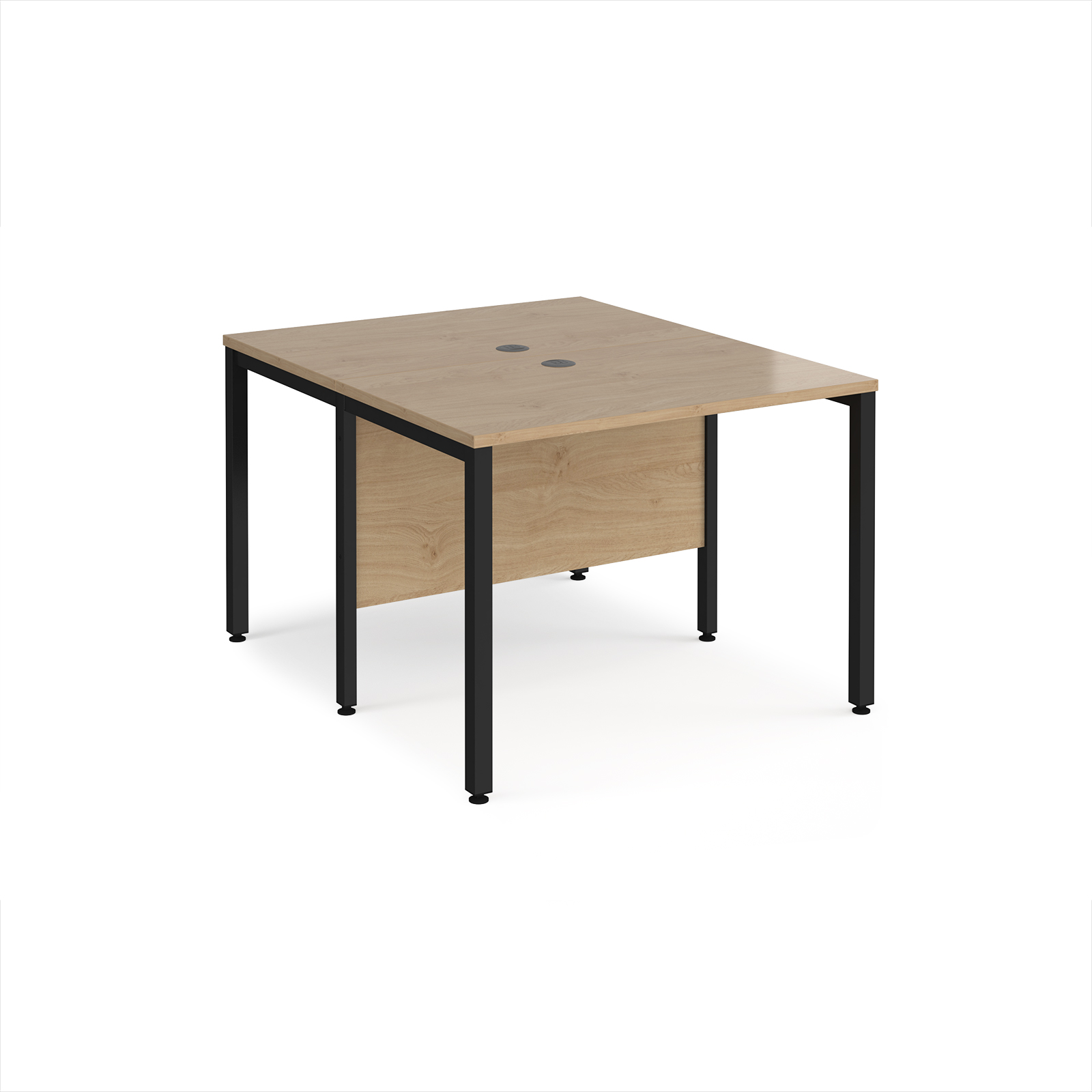 Picture of Maestro 25 back to back straight desks 1000mm x 1200mm - black bench leg frame, Kendal Oak Top