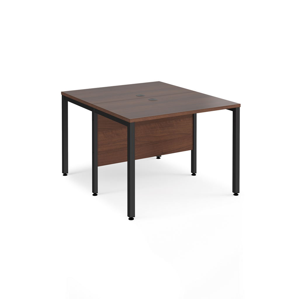 Picture of Maestro 25 back to back straight desks 1000mm x 1200mm - black bench leg frame, walnut top