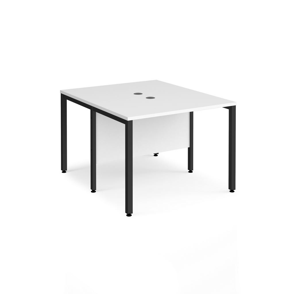 Picture of Maestro 25 back to back straight desks 1000mm x 1200mm - black bench leg frame, white top