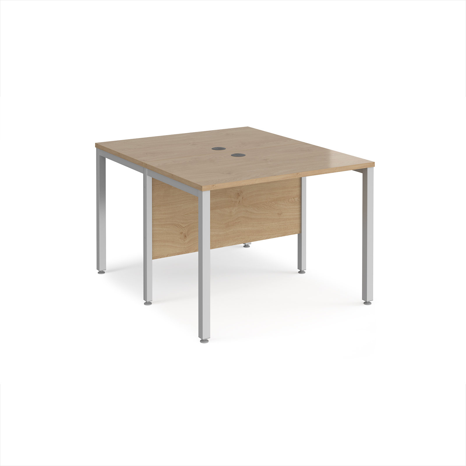 Picture of Maestro 25 back to back straight desks 1000mm x 1200mm - silver bench leg frame, Kendal Oak Top
