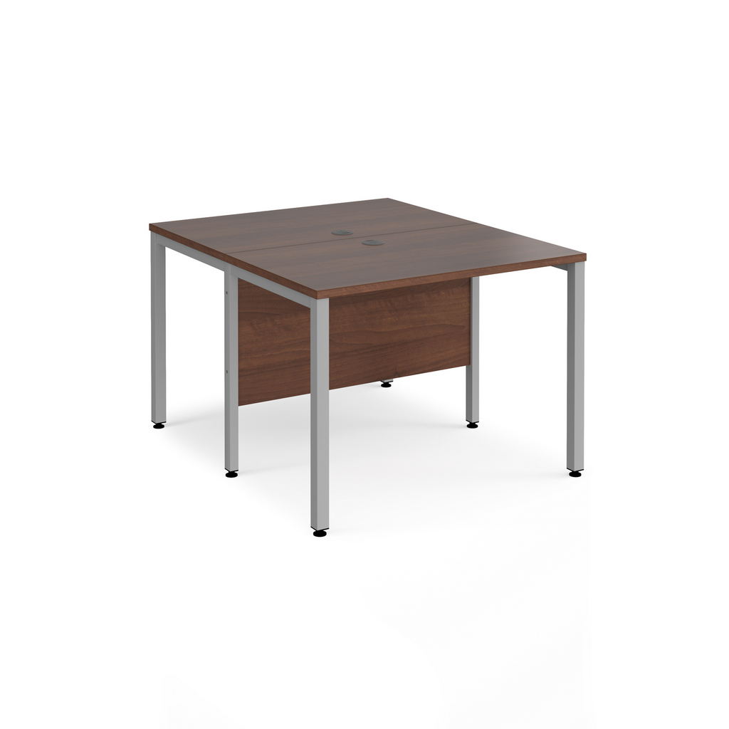 Picture of Maestro 25 back to back straight desks 1000mm x 1200mm - silver bench leg frame, walnut top