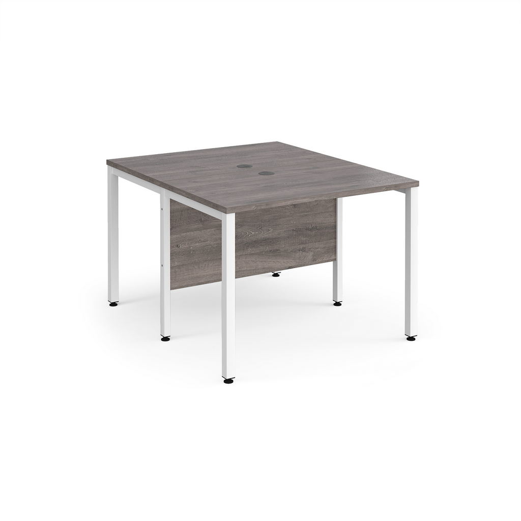 Picture of Maestro 25 back to back straight desks 1000mm x 1200mm - white bench leg frame, grey oak top