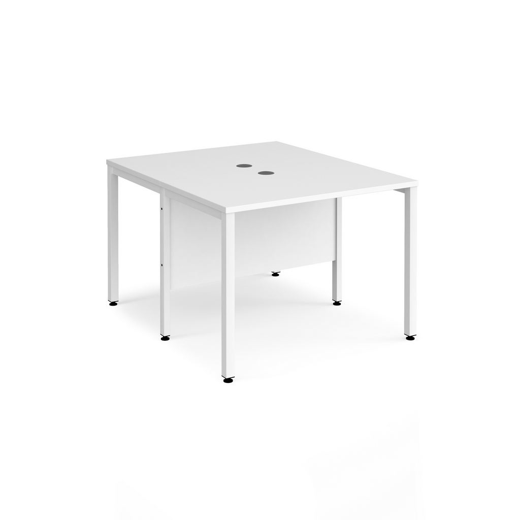 Picture of Maestro 25 back to back straight desks 1000mm x 1200mm - white bench leg frame, white top