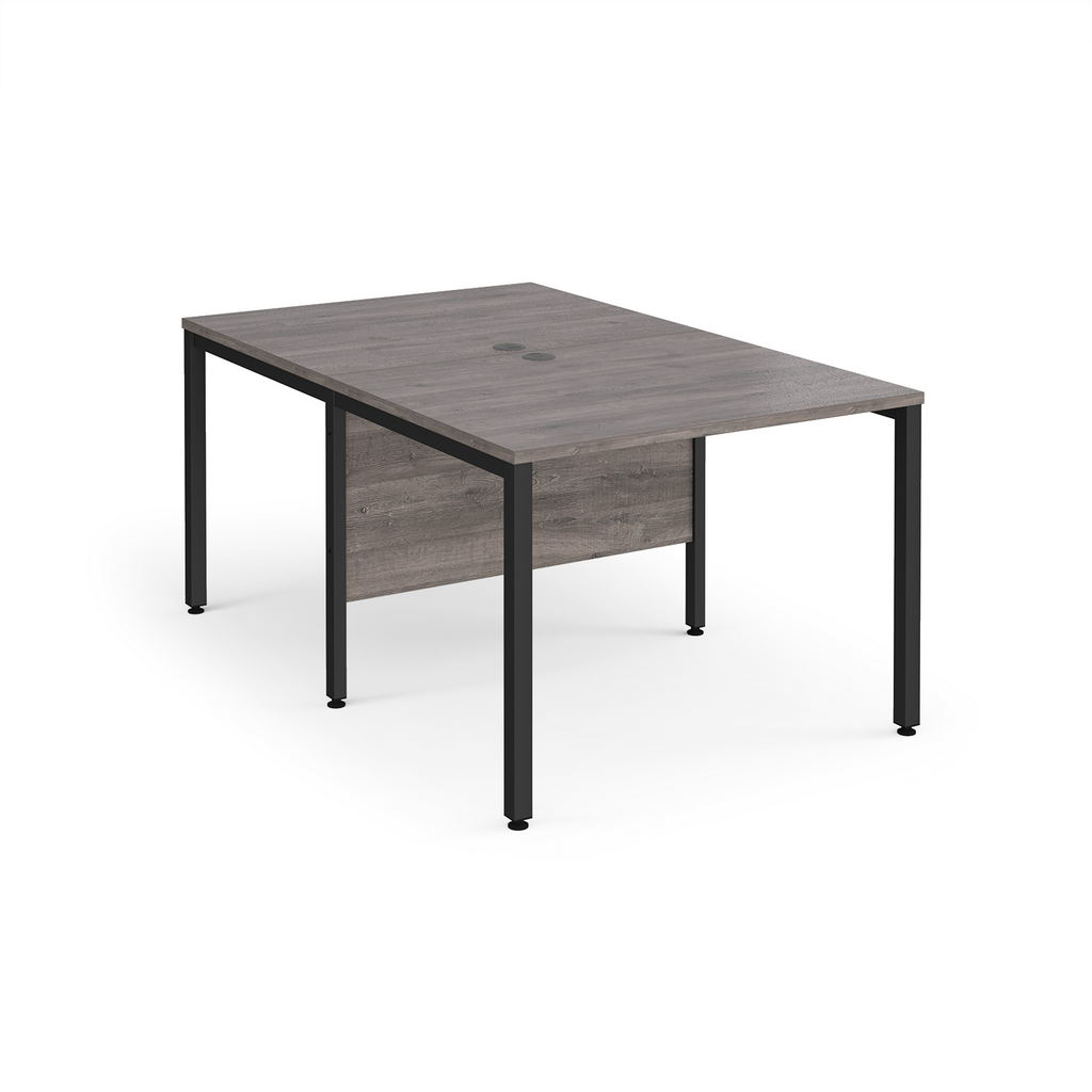 Picture of Maestro 25 back to back straight desks 1000mm x 1600mm - black bench leg frame, grey oak top