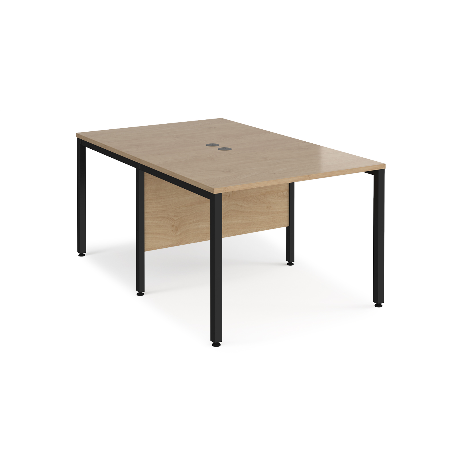 Picture of Maestro 25 back to back straight desks 1000mm x 1600mm - black bench leg frame, Kendal Oak Top