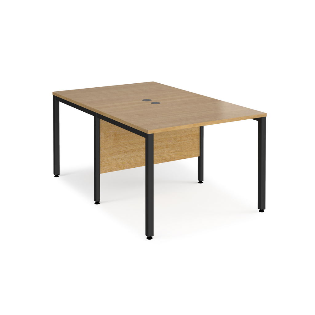 Picture of Maestro 25 back to back straight desks 1000mm x 1600mm - black bench leg frame, oak top