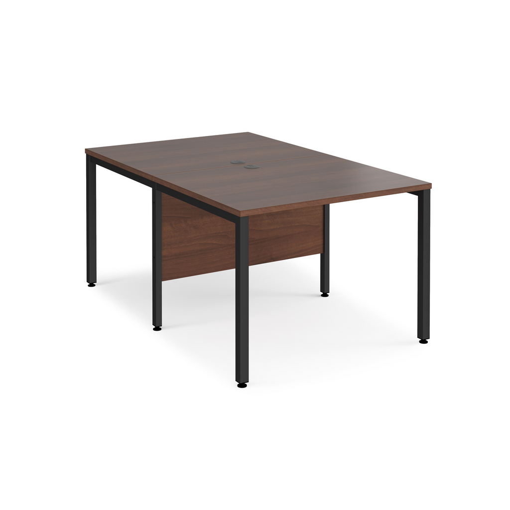 Picture of Maestro 25 back to back straight desks 1000mm x 1600mm - black bench leg frame, walnut top