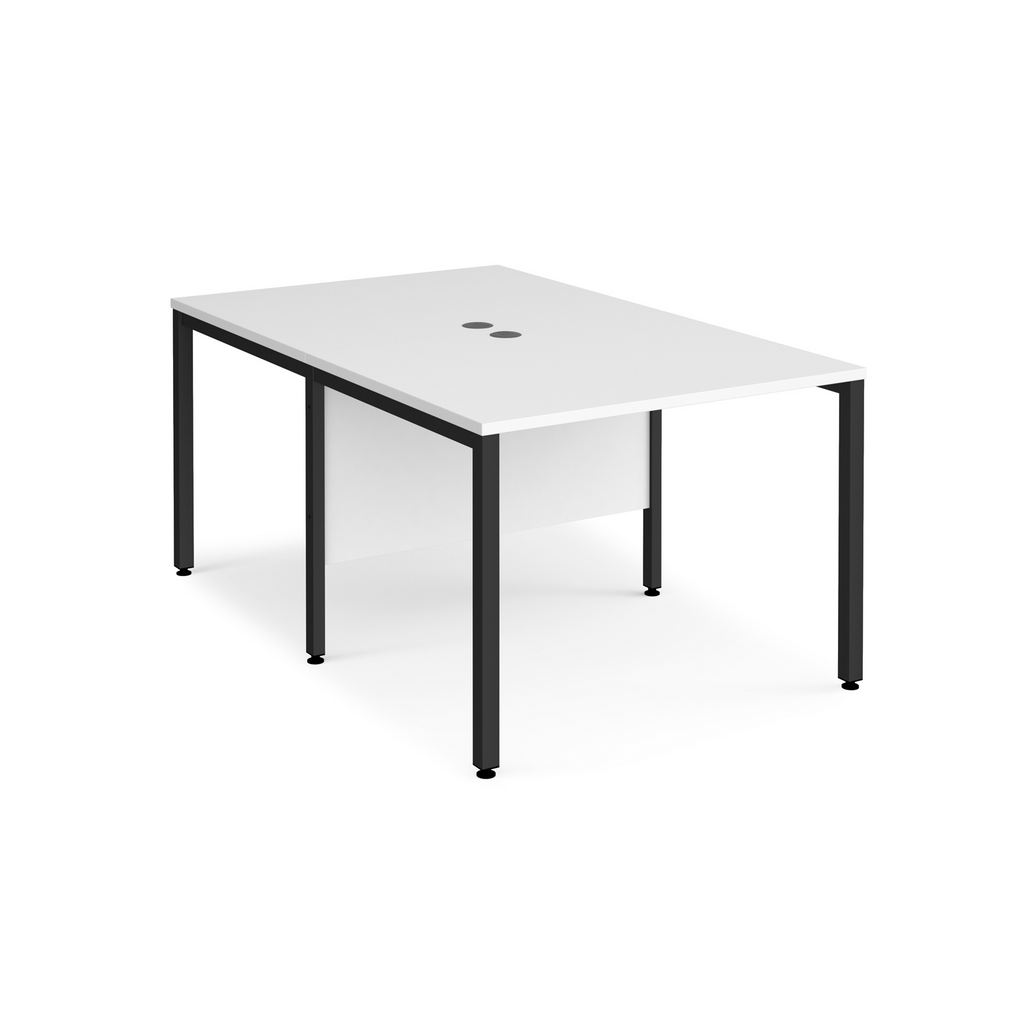 Picture of Maestro 25 back to back straight desks 1000mm x 1600mm - black bench leg frame, white top