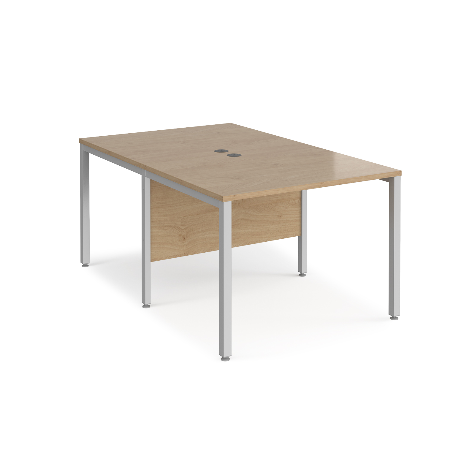 Picture of Maestro 25 back to back straight desks 1000mm x 1600mm - silver bench leg frame, Kendal Oak Top