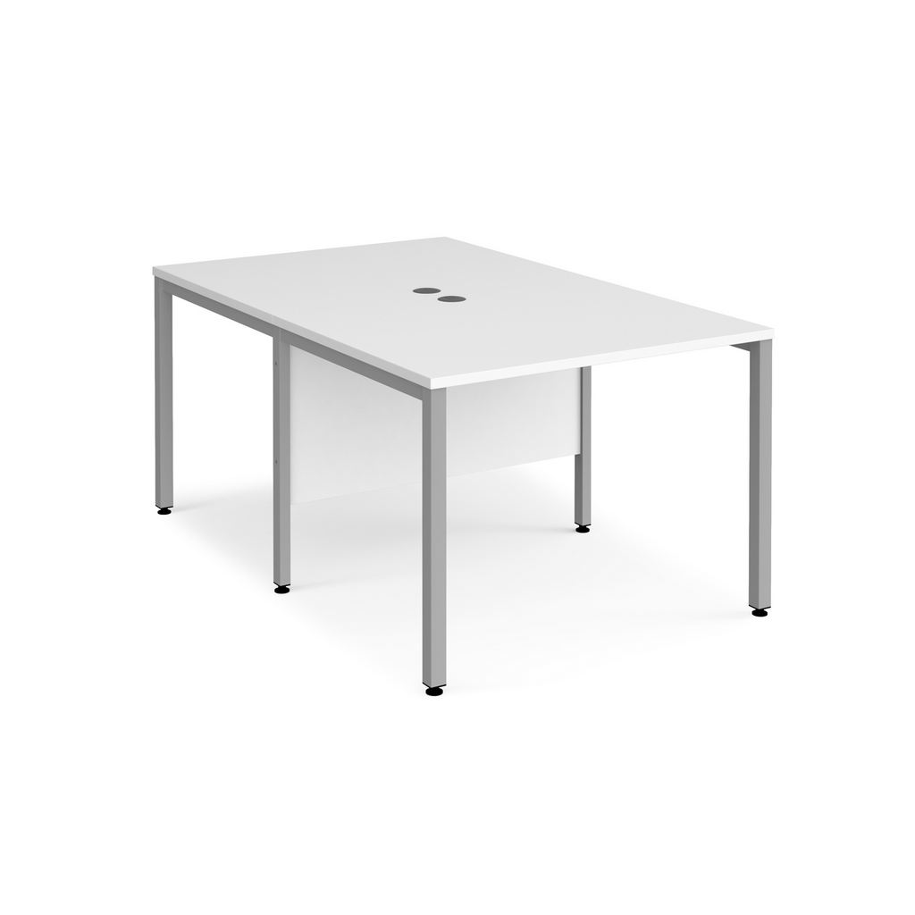 Picture of Maestro 25 back to back straight desks 1000mm x 1600mm - silver bench leg frame, white top